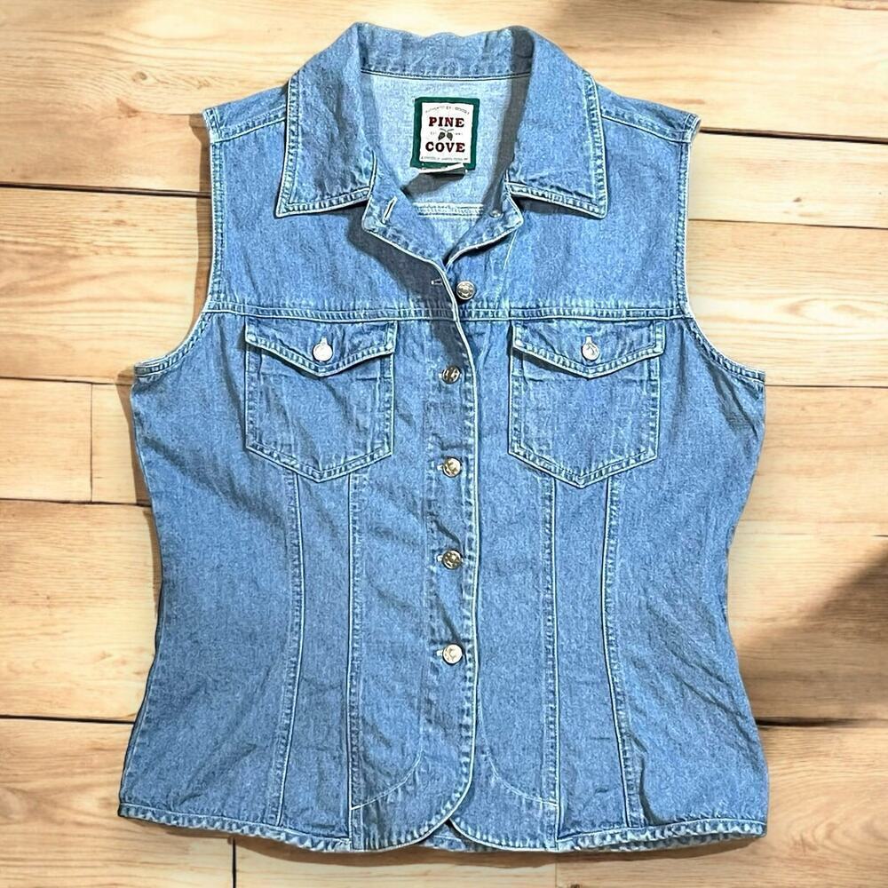 Vintage Pine Cove Denim Vest Womens Blue Trucker Biker Western Cowgirl Size L